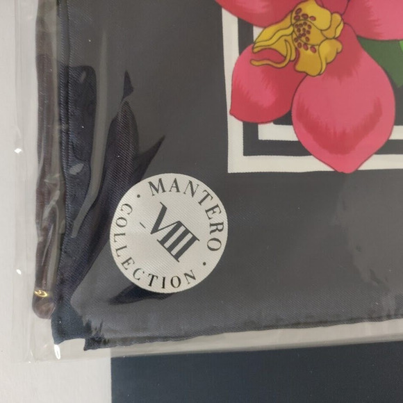 Mantero VIII Collection Silk Scarf Made In Italy Floral Black - New in Package - Picture 9 of 11